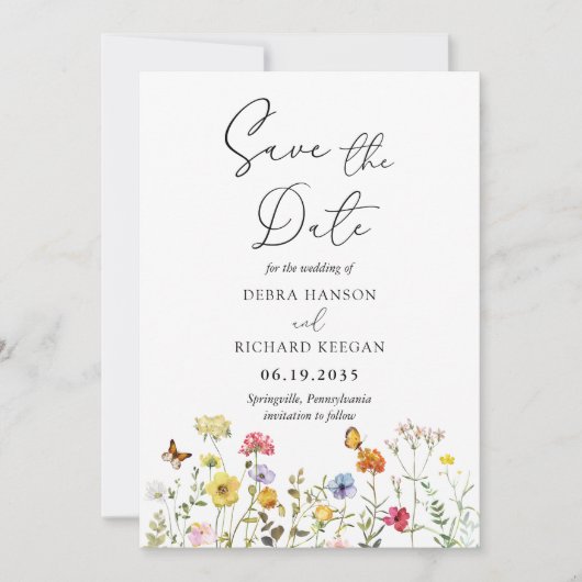 Wildblume Botanischer farbiger Frühling Save The Date (Vorderseite)
