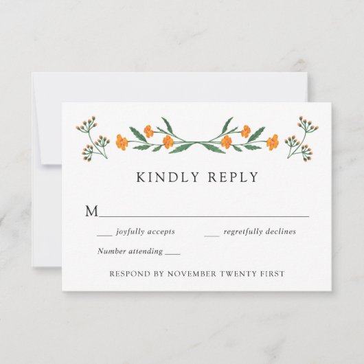 Wildblume Botanischer Garten Hochzeitsreaktion UAW Einladung (Vorderseite)