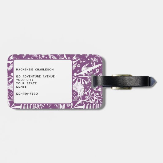 Wildblume Botanischer Plum Lila Personalisiert Gepäckanhänger (Rückseite horizontal)