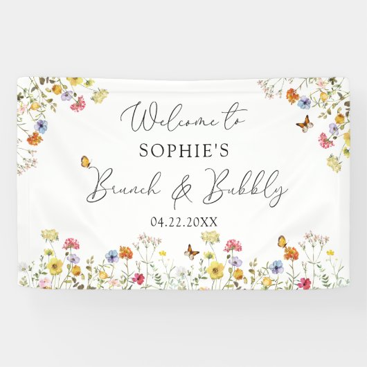 Wildblume Botanischer Willkommensbrunch & Bubbly-Z Banner (Horizontal)