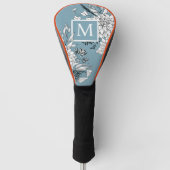Wildblume Botanisches Monogramm Blau weiß Golf Headcover (Vorderseite)