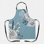 Wildblume Botanisches Monogramm Blau weiß Schürze (Vorderseite)