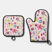 Wildblume Botanisches Muster Ofenhandschuh & Topflappen-Set (Vorderseite)