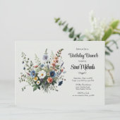 Wildblume Bouquet Birthday Brunch Einladung (Stehend Vorderseite)