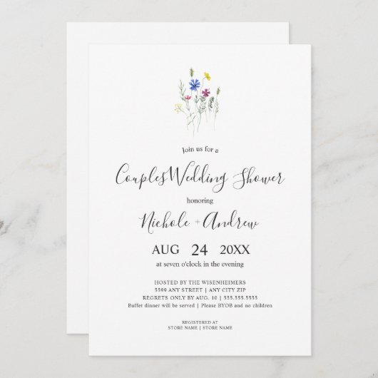 Wildblume Bouquet Couples Polterabend Einladung (Vorne/Hinten)