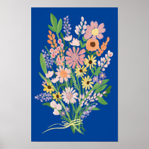 Wildblume Bouquet Farben Gouache Malerei Art Poster