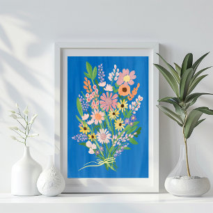 Wildblume Bouquet Farben Gouache Malerei Art Poster