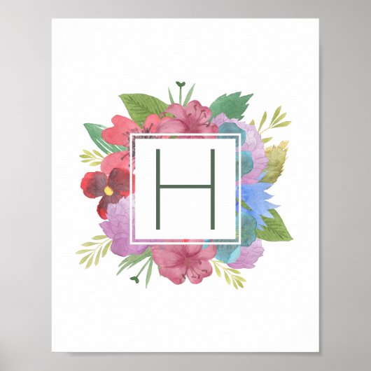 Wildblume Bouquet Monogram Poster (Vorne)