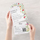 Wildblume Bouquet QR-Code All In One Einladung (Abreißen)
