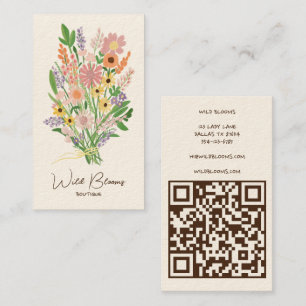 Wildblume Bouquet Rustic Handmade Floral QR Code Visitenkarte