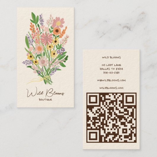 Wildblume Bouquet Rustic Handmade Floral QR Code Visitenkarte (Vorne/Hinten)
