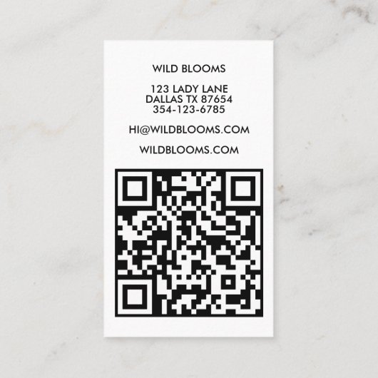 Wildblume Bouquet Rustic Minimal Floral QR Code Visitenkarte (Rückseite)