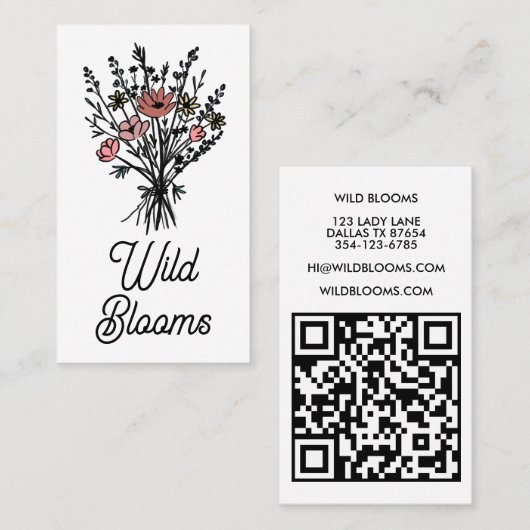 Wildblume Bouquet Rustic Minimal Floral QR Code Visitenkarte (Vorne/Hinten)