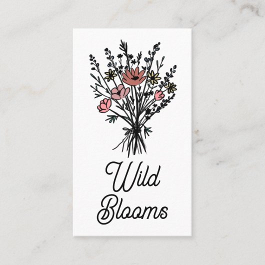 Wildblume Bouquet Rustic Minimal Floral QR Code Visitenkarte (Vorderseite)