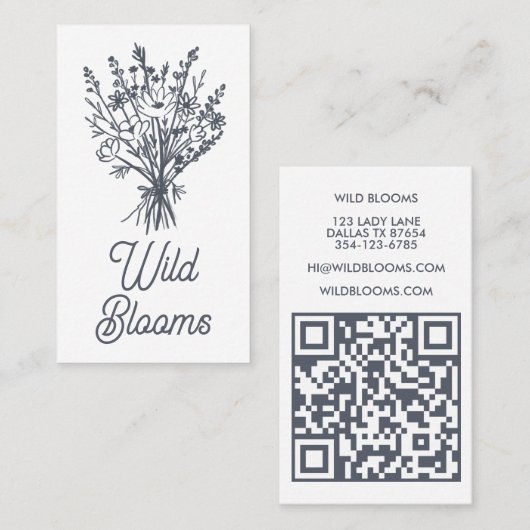 Wildblume Bouquet Rustic Minimal Floral QR Code Visitenkarte (Vorne/Hinten)