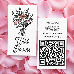 Wildblume Bouquet Rustic Minimal Floral QR Code Visitenkarte