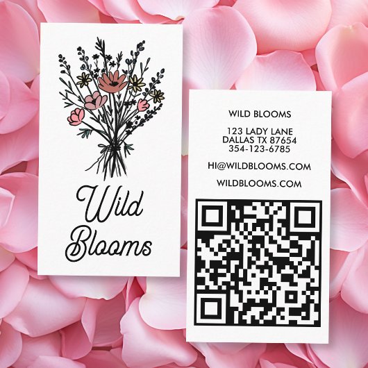 Wildblume Bouquet Rustic Minimal Floral QR Code Visitenkarte