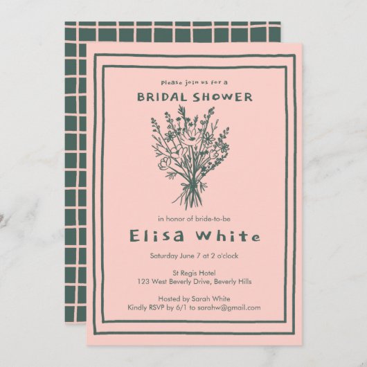 Wildblume Bouquet Rustic Whimsical Brautparty Einladung (Vorne/Hinten)