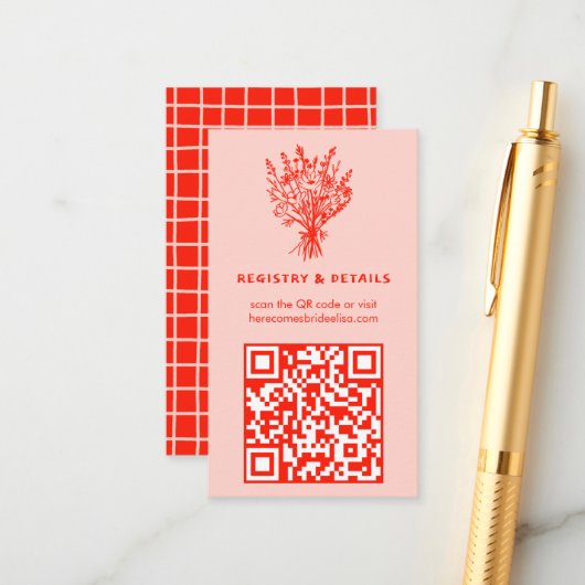 Wildblume Bouquet Rustic Whimsical QR Code Bridal Begleitkarte (Vorderseite/Rückseite Beispiel)