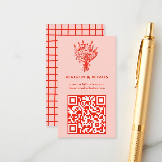 Wildblume Bouquet Rustic Whimsical QR Code Bridal Begleitkarte (Vorderseite/Rückseite Beispiel)