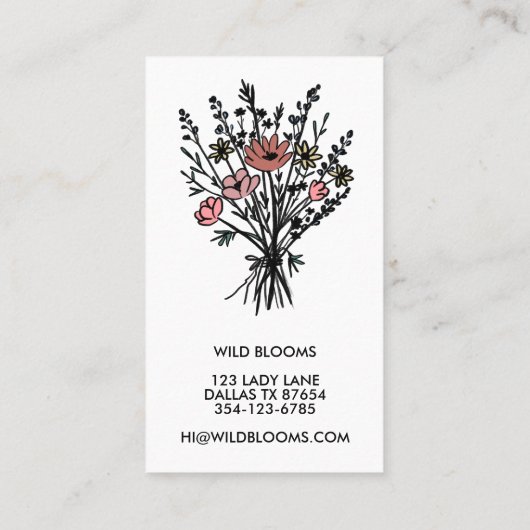 Wildblume Bouquet Rustikale Minimal einfache Blüte Visitenkarte (Rückseite)