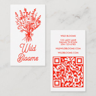Wildblume Bouquet Rustikaler Minimal Blumenrot QR Visitenkarte