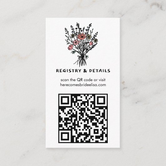 Wildblume Bouquet Whimsical QR Code Bold Bridal Begleitkarte (Vorderseite)