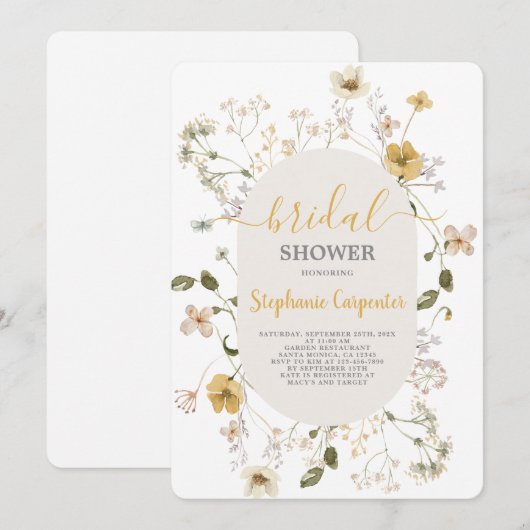 Wildblume Brautdusche Einladung (Vorne/Hinten)
