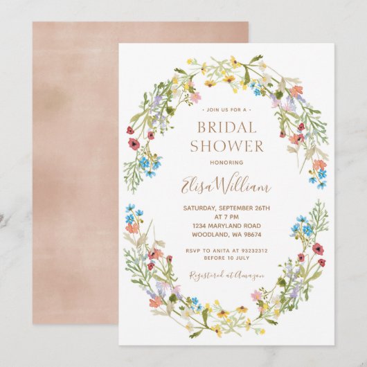 Wildblume Brautdusche Einladung (Vorne/Hinten)