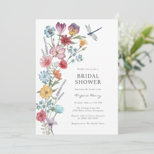 Wildblume Brautdusche Einladung (Stehend Vorderseite)