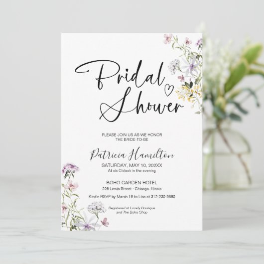 Wildblume Brautdusche Einladung (Stehend Vorderseite)