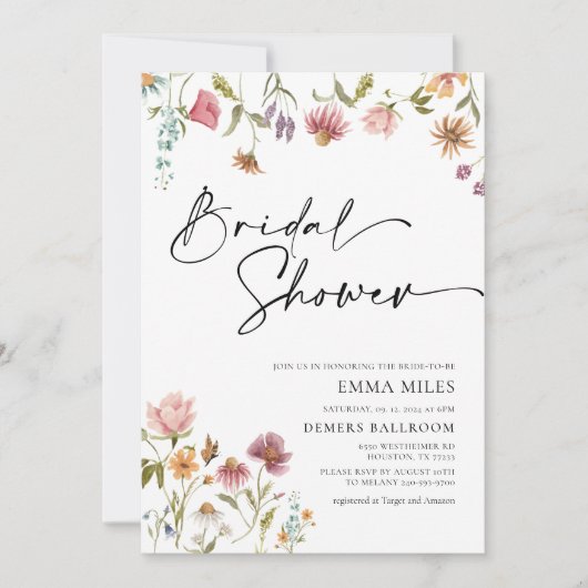 Wildblume Brautdusche Einladung (Vorderseite)