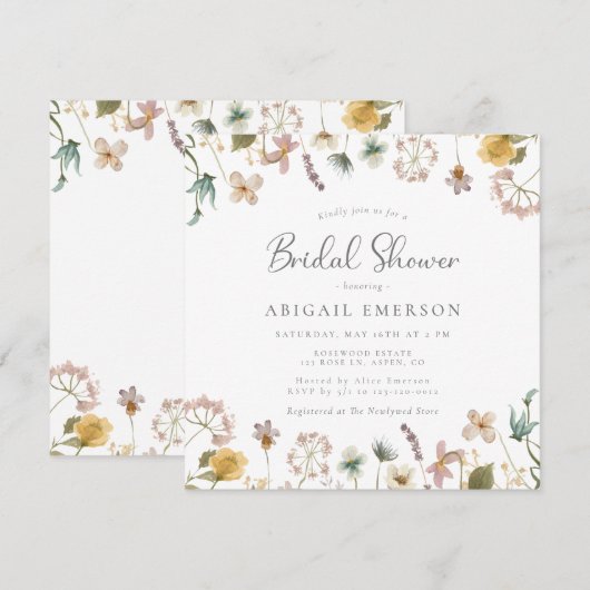 Wildblume Brautdusche Einladung (Vorne/Hinten)