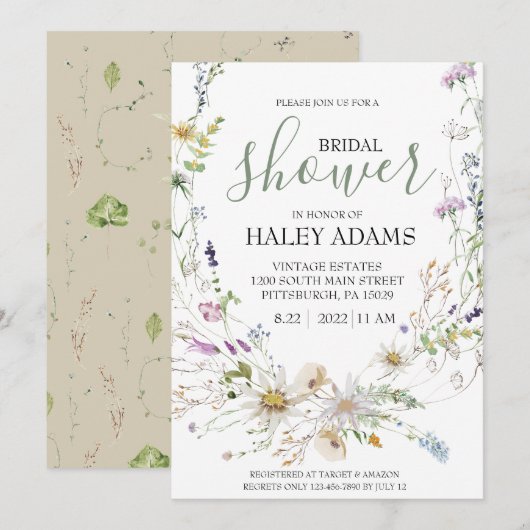 Wildblume Brautdusche Einladung (Vorne/Hinten)