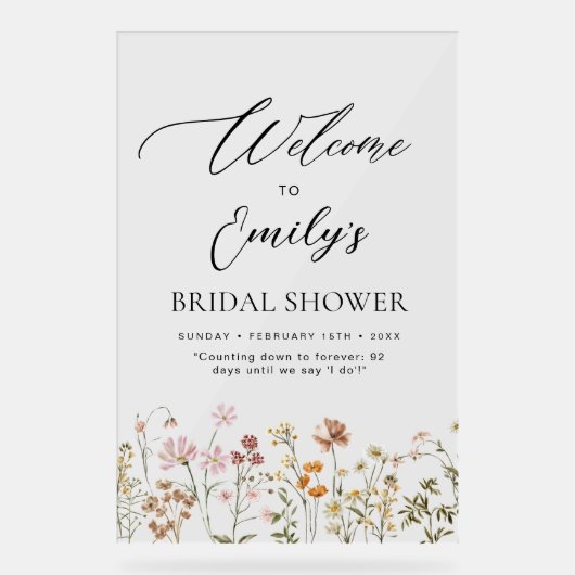 Wildblume Brautparty Begrüßung Unterschrift in Blo Acrylschild (Vorderseite)