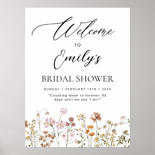 Wildblume Brautparty Begrüßung Unterschrift in Blo Poster (Vorne)