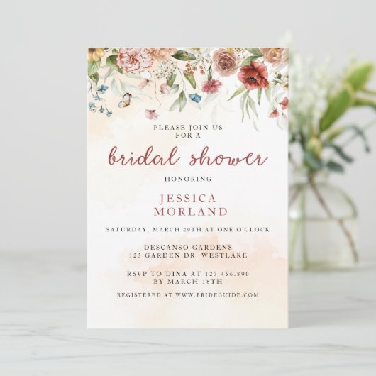 Wildblume Brautparty, Blumenfrühling, Einladung (Stehend Vorderseite)