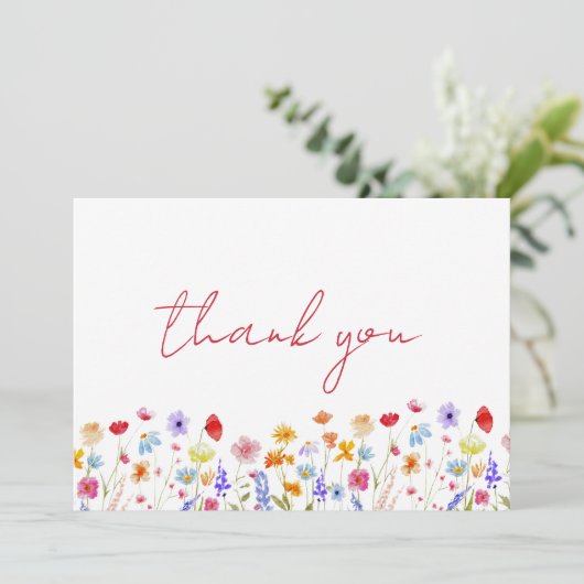 Wildblume Brautparty Blumengarten Vielen Dank Dankeskarte (Stehend Vorderseite)