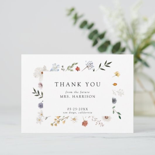 Wildblume Brautparty Danke Karte (Stehend Vorderseite)