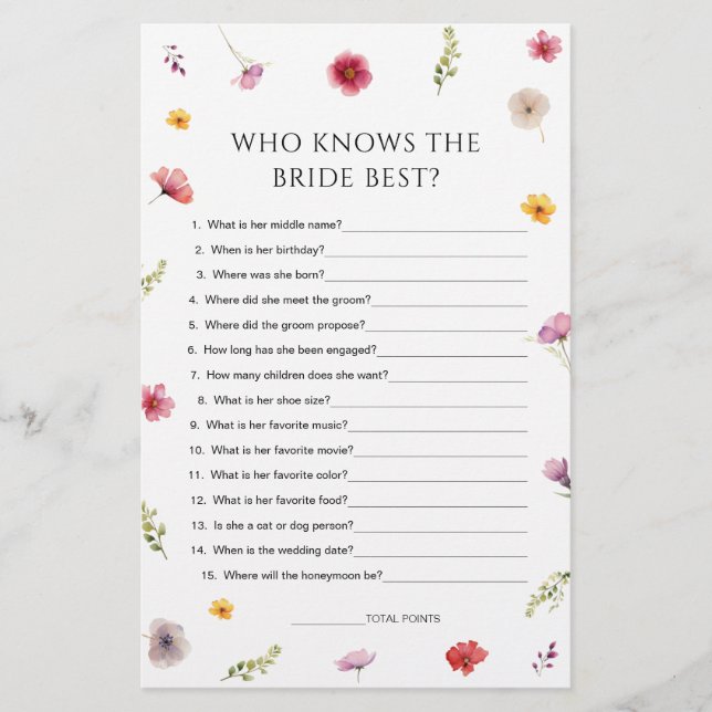 Wildblume Brautparty, der die Braut am besten kenn (Vorderseite)