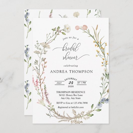 Wildblume Brautparty Einladung (Vorne/Hinten)