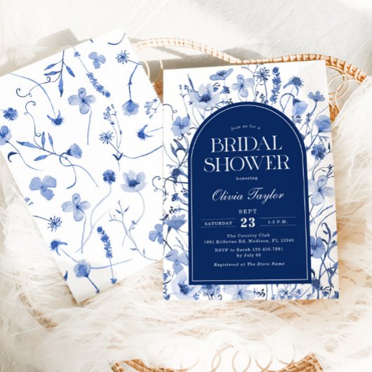 Wildblume Brautparty Floral Navy Blau Einladung