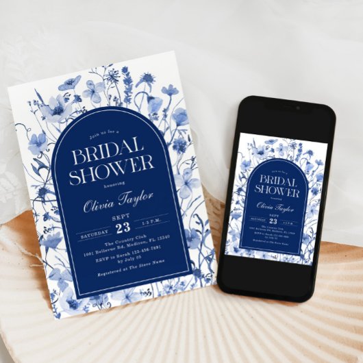 Wildblume Brautparty Floral Navy Blau Einladung