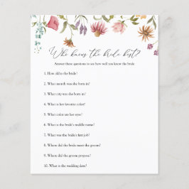Wildblume Brautparty Game, der Braut kennt