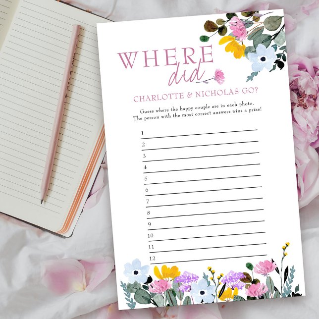 Wildblume Brautparty Game, wo sind sie gegangen? (Where did they go? Game answer card from my Wildflower Lawn Collection.
)