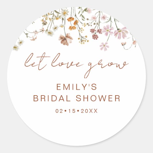 Wildblume Brautparty Gelassen Liebe wachsen Runder Aufkleber (Vorderseite)