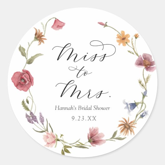 Wildblume Brautparty Klassischer Rundaufkleber Runder Aufkleber (Vorderseite)
