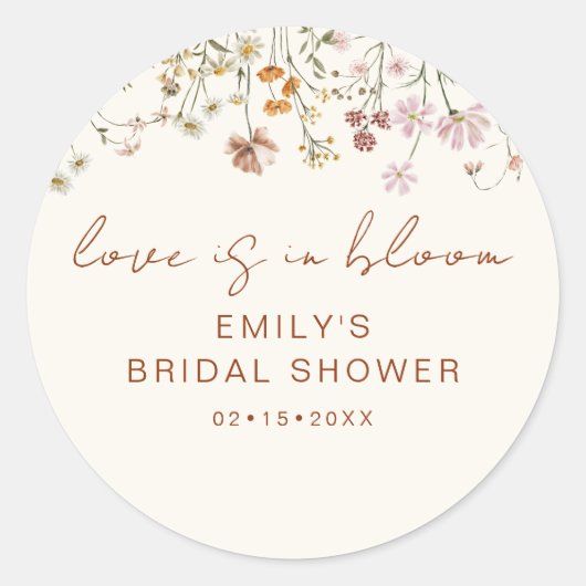 Wildblume Brautparty Liebe ist in Bloom Runder Aufkleber (Vorderseite)