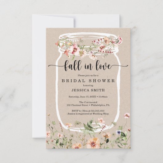 Wildblume Brautparty Mason Jar Pink Einladung (Vorderseite)