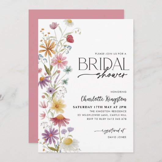 Wildblume Brautparty mehrfarbig Einladung (Vorne/Hinten)